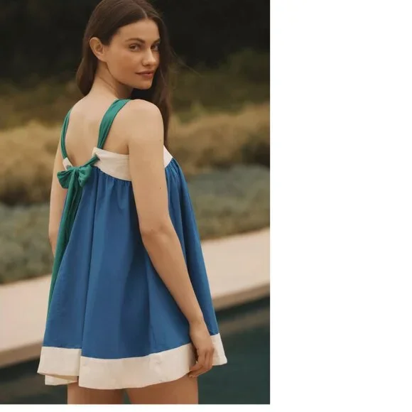 By Anthropologie Sleeveless Whipstitch Mini dress SIZE M  blue color new nwt - Picture 4 of 6